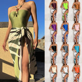 Women's one-piece swimsuit multi-color hollow gem suspender French two-piece long skirt swimsuit bikini - VACAMAMI