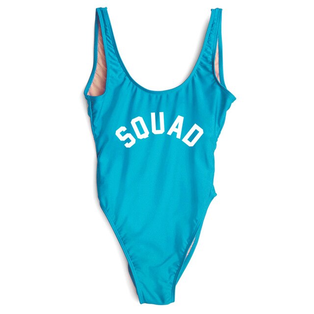 SQUAD One Piece Swimsuit Swimwear Women Summer Bathing Suit Sexy Bodysuit