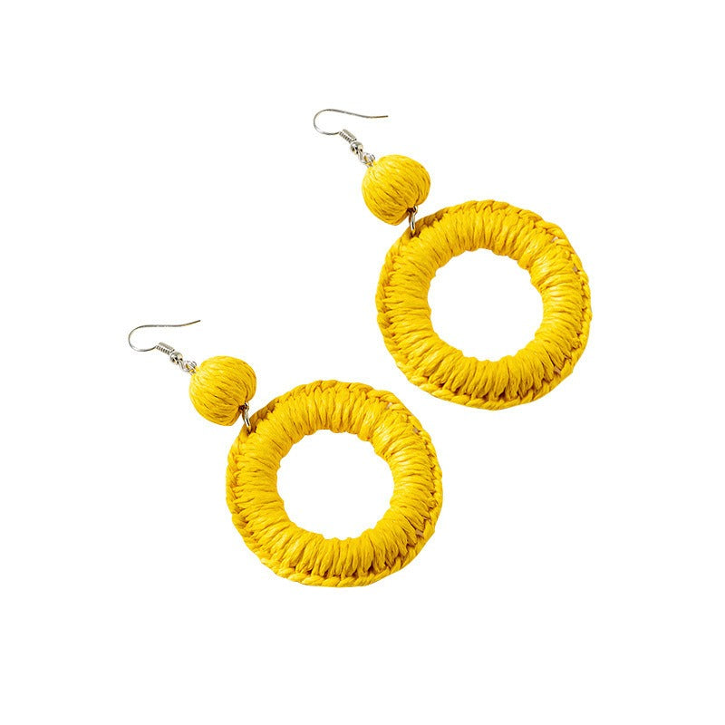 Beautiful Yellow Woven Lafite Earrings