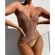 Shiny One Piece Swimsuit Women Swimwear Sexy V Neck High Cut Swimming Suit Female Monokini Bodysuit Beach Bathing Suit Swim - VACAMAMI