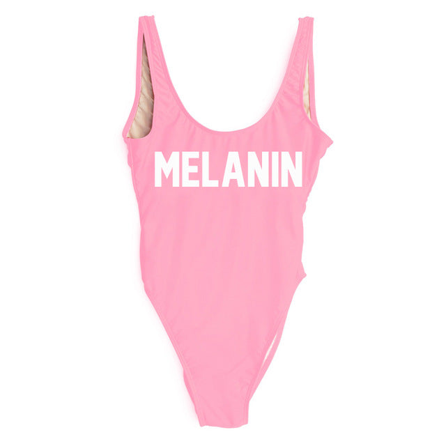 MELANIN Letter Print One Piece Swimsuit Women Swimwear Summer Bathing Suit Sexy Beachwear Monokini