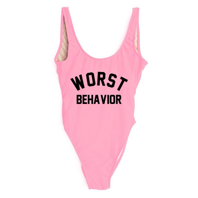 WORST BEHAVIOR One Piece Swimsuit Summer Swimwear Women Bathing Suit High Cut Low Back Beach Wear