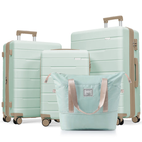 VACAMAMI 4 Piece Carry On Suitcase Set with 360° Spinner Wheels grey green