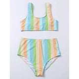 High Waist BOHO Striped Swim