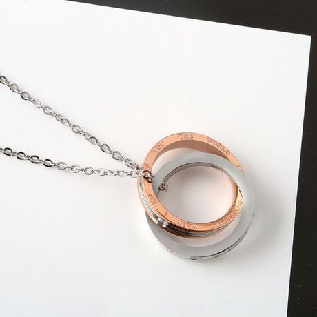 VACAMAMI LOVE Letter Double Ring Pendant Titanium Steel Necklace