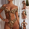 Sexy Leopard Bandage Bikini Bandeau High Waist Bathing Suit Women Brazilian Biquini Swimming Thong Maillot - VACAMAMI