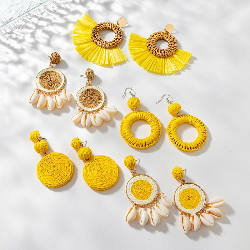 Beautiful Yellow Woven Lafite Earrings