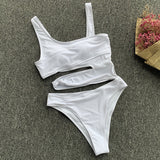 SGCHUA New Solid Bandage One Piece Swimsuit Women Cut Out Monokini White Yellow Blue Swimwear Sexy Hollow Out Bathing Suit