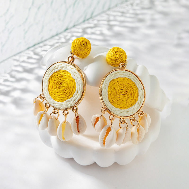 Beautiful Yellow Woven Lafite Earrings