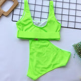 New Sexy High Waist Bikini Swimsuit Women Swimwear Bandeau Push Up Bikini Set Buckle Bathing Suit Beach Wear Swimming Suit - VACAMAMI