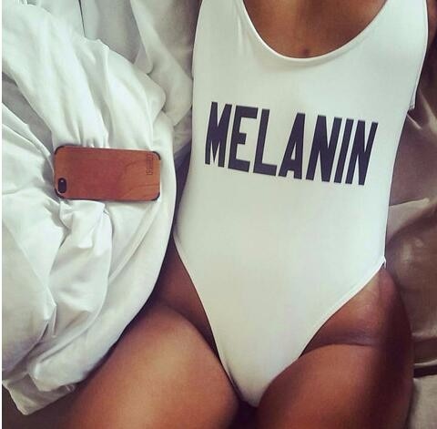 MELANIN Letter Print One Piece Swimsuit Women Swimwear Summer Bathing Suit Sexy Beachwear Monokini