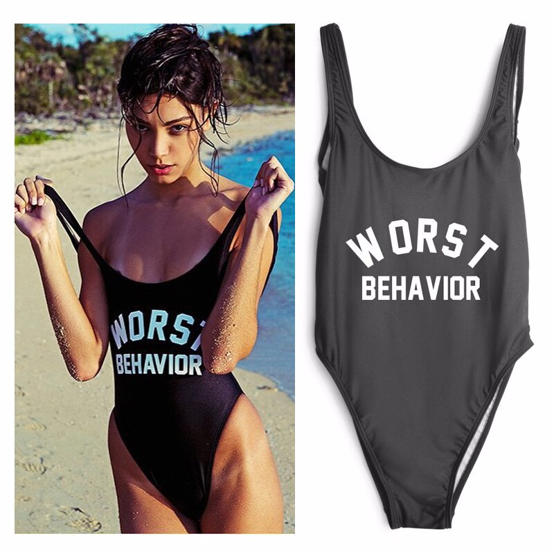 WORST BEHAVIOR One Piece Swimsuit Summer Swimwear Women Bathing Suit High Cut Low Back Beach Wear