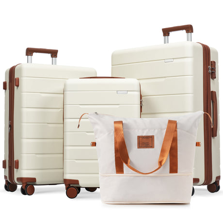 VACAMAMI 4 Piece Carry On Suitcase Set with 360° Spinner Wheels ivory and brown