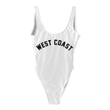 West Coast Letter Print Swimwear Women High Cut Low Back One Piece Bathing Suit Monokini Beachwear