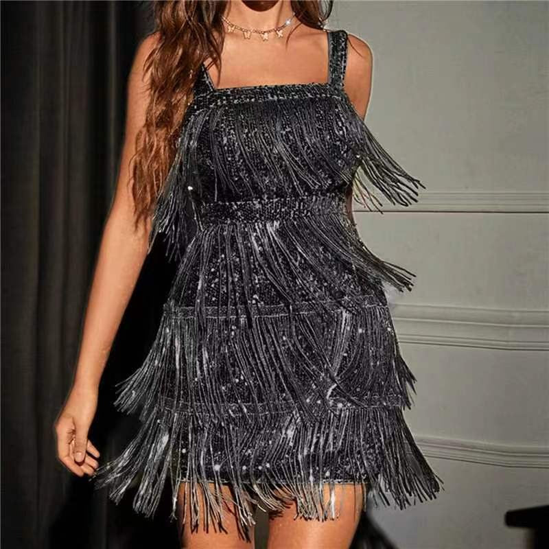 New sexy tassel camisole sequin dress - VACAMAMI