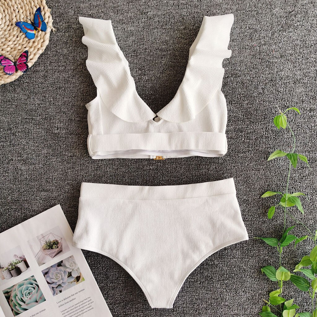 Top bikinis mujer White Strap Tankini Bodysuit Bikini Swimwear High Waist Bathing Lady Swimming Suit high waist bikini