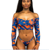 Sexy African Print Tribal Swimsuit Long Sleeve Swimwear Bathing Suit Women Swimming Suit Surfing Beachwear Thong Bikini Maillot - VACAMAMI