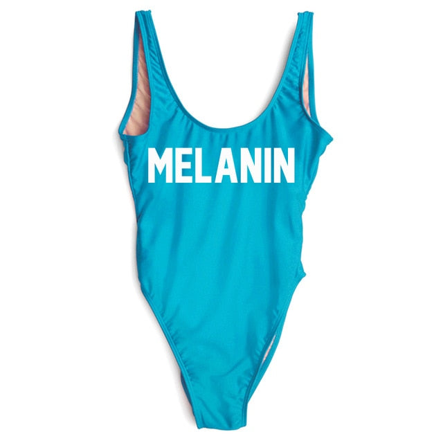 MELANIN Letter Print One Piece Swimsuit Women Swimwear Summer Bathing Suit Sexy Beachwear Monokini