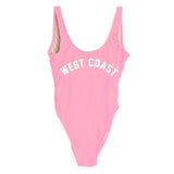 West Coast Letter Print Swimwear Women High Cut Low Back One Piece Bathing Suit Monokini Beachwear