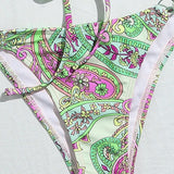 Vintage print bandeau swimsuit women's swimming suit Halter push up bikini String high cut swimwear Sexy bathing suit