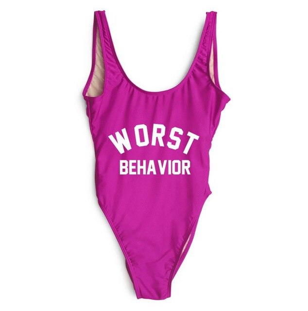 WORST BEHAVIOR One Piece Swimsuit Summer Swimwear Women Bathing Suit High Cut Low Back Beach Wear