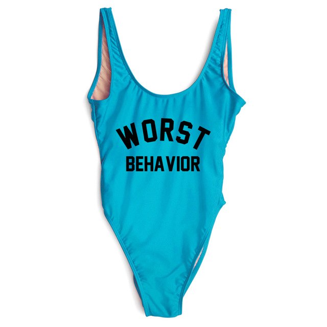 WORST BEHAVIOR One Piece Swimsuit Summer Swimwear Women Bathing Suit High Cut Low Back Beach Wear