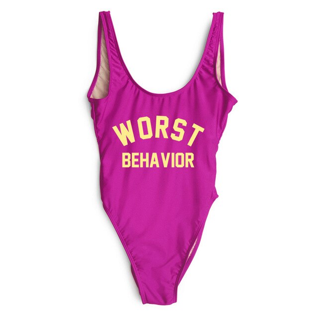 WORST BEHAVIOR One Piece Swimsuit Summer Swimwear Women Bathing Suit High Cut Low Back Beach Wear