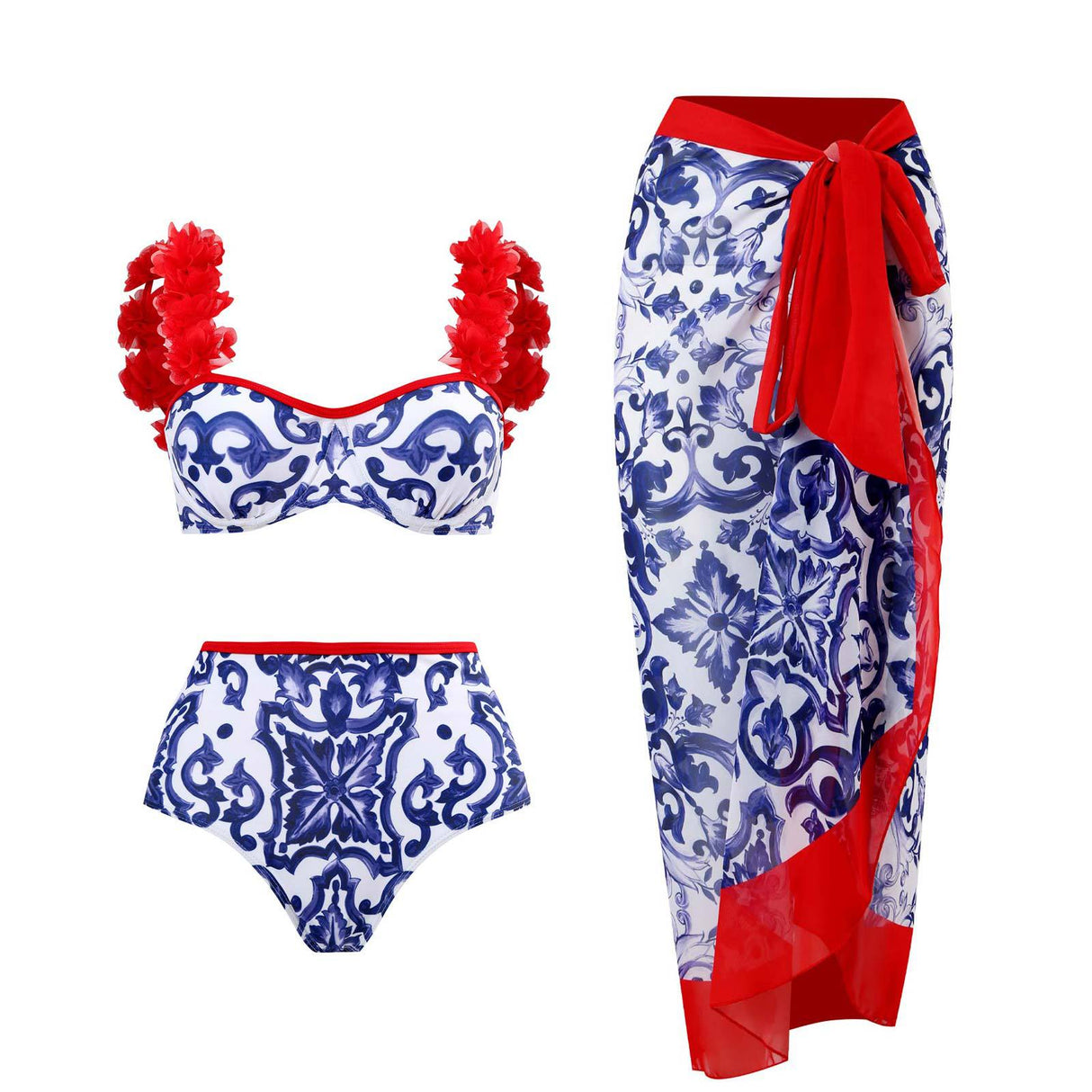 Woman Swimwear Summer Bikini Slim Beachwear Push Up Swimsuit High Waist Patchwork Retro Printed Bathing Suit Dress